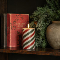 5" RED & GREEN CANDY CANE 3D FLAME PILLAR CANDLE