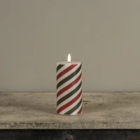 6" RED & GREEN CANDY CANE 3D FLAME PILLAR CANDLE