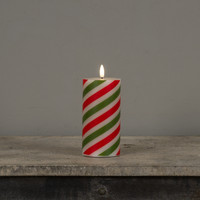 6" RED & GREEN CANDY CANE 3D FLAME PILLAR CANDLE