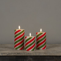 6" RED & GREEN CANDY CANE 3D FLAME PILLAR CANDLE