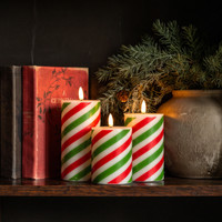 6" RED & GREEN CANDY CANE 3D FLAME PILLAR CANDLE