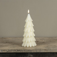 9.25" CREAM SHIMMER 3D FLAME ALABASTER PINE TREE CANDLE