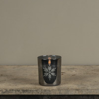 4" CHARCOAL THICK GLASS W/ SNOWFLAKES 3D FLAME CANDLE