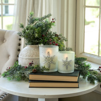 4" ETCHED SNOWFLAKE FROSTED GLASS 3D FLAME CANDLE