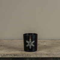 4" ETCHED SNOWFLAKE BLACK GLASS 3D FLAME CANDLE