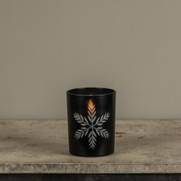 5" ETCHED SNOWFLAKE BLACK GLASS 3D FLAME CANDLE