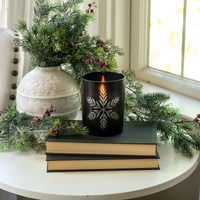 5" ETCHED SNOWFLAKE BLACK GLASS 3D FLAME CANDLE