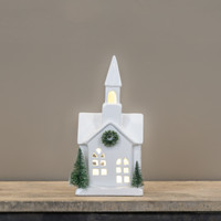 10.75" LIGHTED CERAMIC HOLIDAY CHURCH