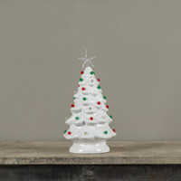12" WHITE CERAMIC TREE W/ HOLIDAY LIGHTS