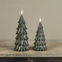 8" GREEN SHIMMER 3D FLAME ALABASTER PINE TREE CANDLE