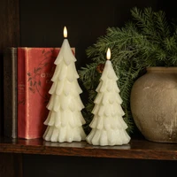 8" CREAM SHIMMER 3D FLAME ALABASTER PINE TREE CANDLE