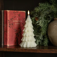 8" CREAM SHIMMER 3D FLAME ALABASTER PINE TREE CANDLE