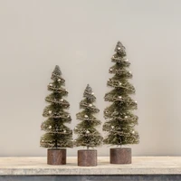 SET/3 SPIRAL CUT BOTTLEBRUSH TREES W/ ORNAMENTS & GARLAND