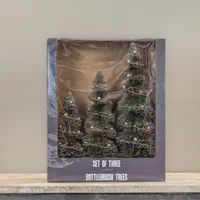 SET/3 SPIRAL CUT BOTTLEBRUSH TREES W/ ORNAMENTS & GARLAND