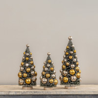 SET/3 BOTTLEBRUSH TREES W/ GOLD & SILVER ORNAMENTS
