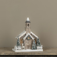 LIGHTED SNOW COVERED CHURCH W/ BELL