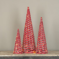 SET/3 LIGHTED RED CONE TREES