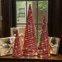 SET/3 LIGHTED RED CONE TREES