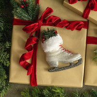FROSTED WHITE ICE SKATE ORNAMENT