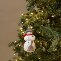 FROSTED SNOWMAN W/ BROOM ORNAMENT