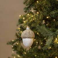 WHITE ACORN W/ GLITTERED TOP ORNAMENT
