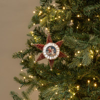 GLITTERED RED STAR W/ SANTA ORNAMENT