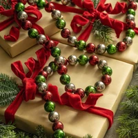 6' GREEN, RED & SILVER BALL GARLAND