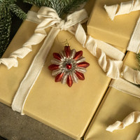 RED STRIPED ORNAMENT W/ SILVER TINSEL