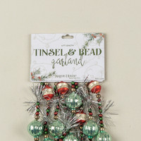 6' RED & TEAL BEADED GARLAND W/ SILVER TINSEL