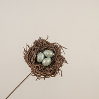 GLITTERED BIRD NEST W/ EGGS PICK