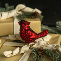 GLITTERED CARDINAL CLIP ON ORNAMENT