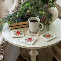 SET/4 CARDINAL WREATH COASTERS
