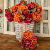 14" ORANGE & BURGUNDY DRIED ROSE BUNDLE