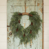 28" DARK GREEN ICED CEDAR & CONES HANGING WREATH