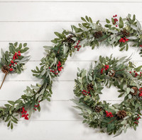 6' MIX EUCALYPTUS W/BERRIES & CONES GARLAND