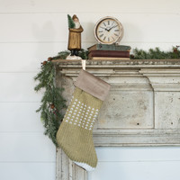 18" OLIVE STOCKING WITH WHITE STRIPES