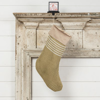 24" OLIVE STOCKING WITH WHITE STRIPES