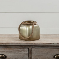 6.75" GOLD GLASS VOTIVE W/ ROPE HANDLE