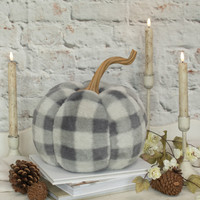 10.75" GREY BUFFALO CHECK PUMPKIN