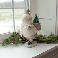 12.5" SURPRISED SNOWMAN CARRYING TREES