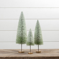 16" GREEN OMBRE FLOCKED LONG STEM BOTTLEBRUSH TREE