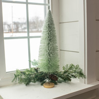 20" GREEN OMBRE FLOCKED LONG STEM BOTTLEBRUSH TREE