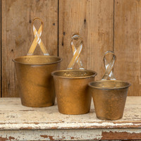 SET/ 3 GOLD FLOWER POTS