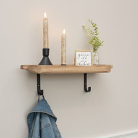 18" WOOD SHELF WITH WALL HOOKS