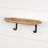 18" WOOD SHELF WITH WALL HOOKS