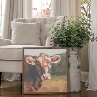 WOOD FRAMED BROWN NOSE COW SIGN