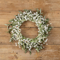 20" WHITE DAISY & CREAM HEATHER WREATH