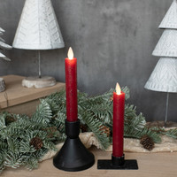 SET/ 2 - 6.75" MOVING FLAME RED TAPER CANDLE