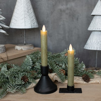 SET/ 2 - 6.75" MOVING FLAME GREEN TAPER CANDLE