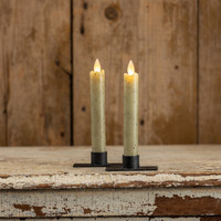 SET/ 2 - 6.75" MOVING FLAME GREEN TAPER CANDLE